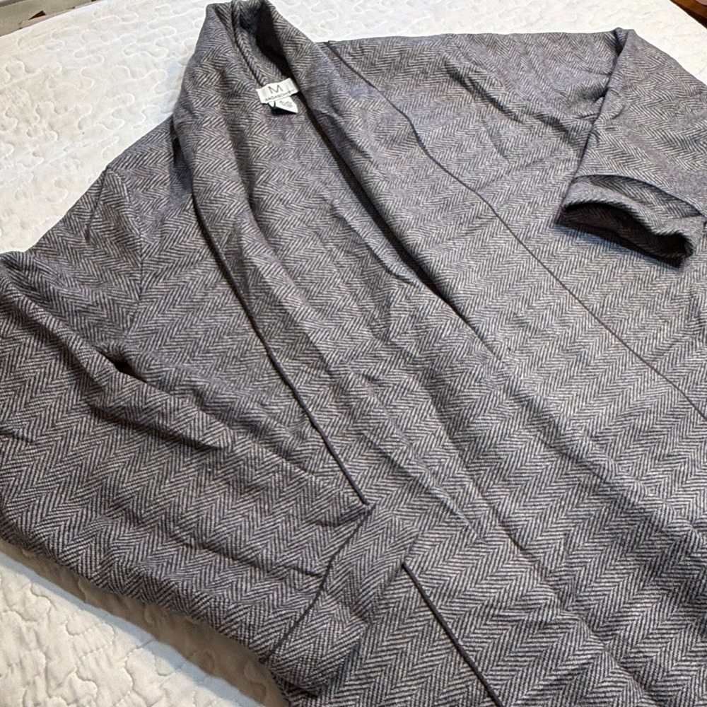 Magaschoni Women XL Cardigan Grey Herringbone Open Front Shawl Collar Pockets